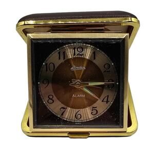 VTG Linden Mechanical Wind Up Traveling Folding Alarm Clock Black Gold Working
